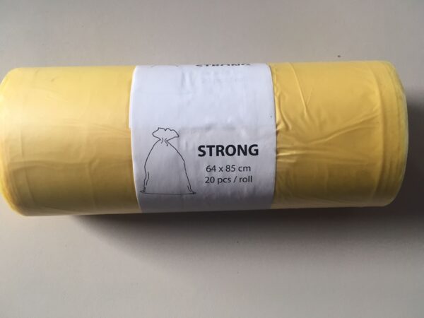 Saci menajeri HDPE 60l, galbeni, 64x85, 20buc/rola, 24role/bax