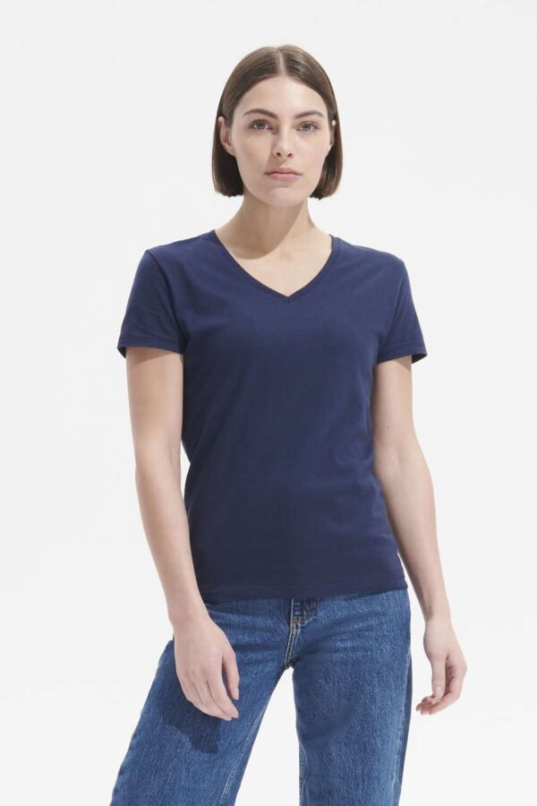 Tricou de dama cu maneca scurta, decolteu V, french navy